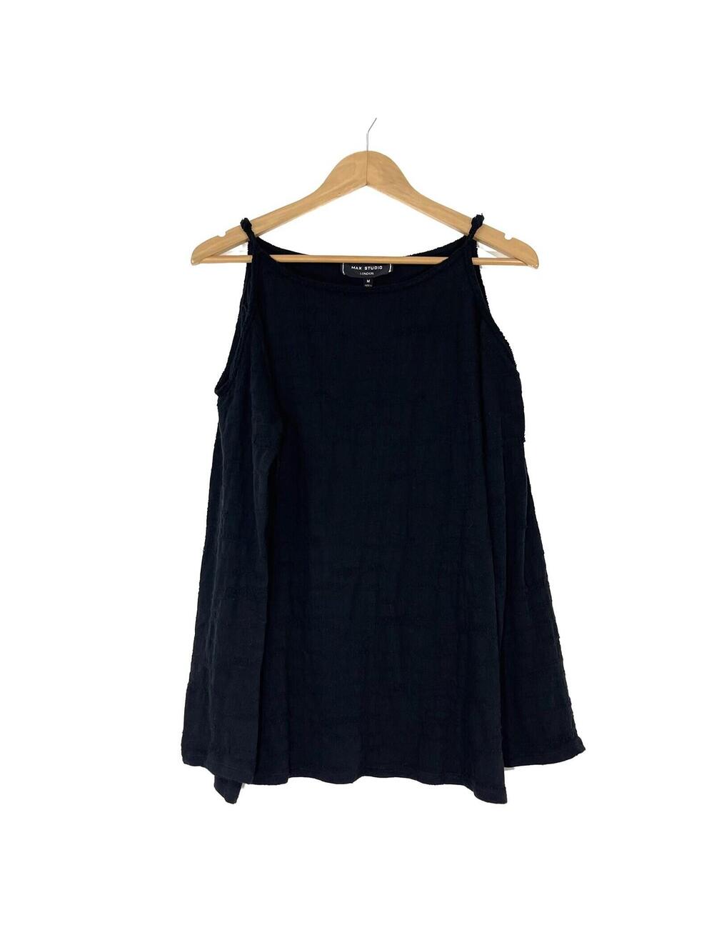 Max Studio London Size Medium Black Textured Sylvie Cold Shoulder Pullover Top